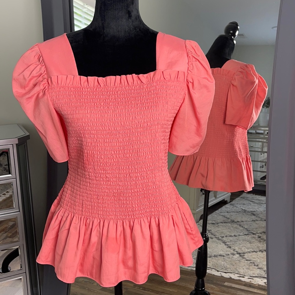 Rachel Parcell Pink Lantana Square Neck Smock Top Ladies Size  L
